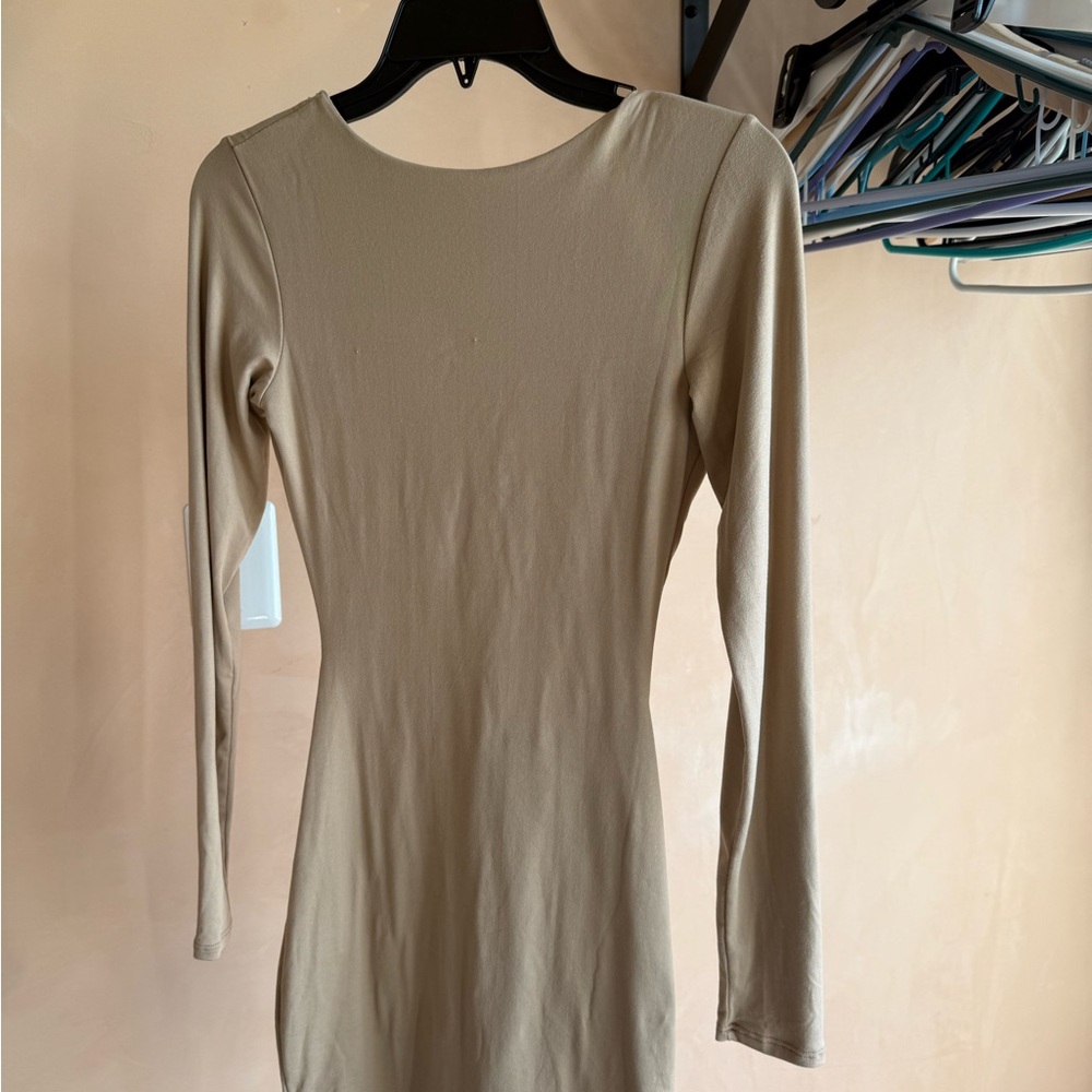 Elegant Tan Long Sleeve Dress